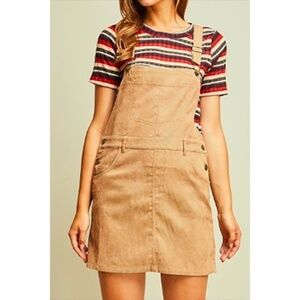 Entro Khaki Corduroy Dungaree Overall Dress M